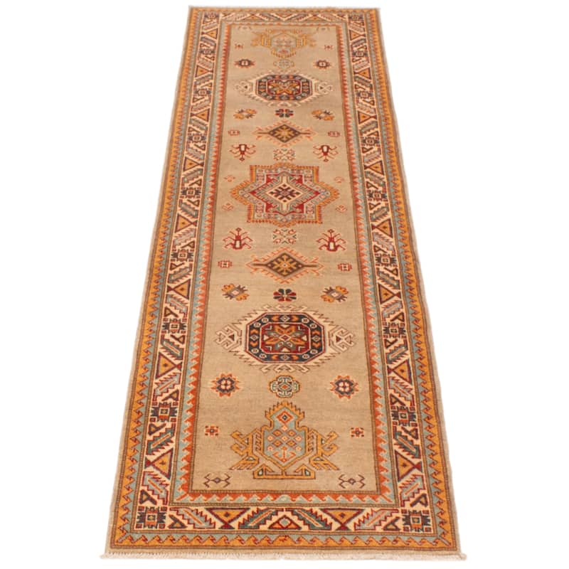 ECARPETGALLERY Hand-knotted Uzbek Ghazni Khaki Wool Rug - 2'9 x 9'8