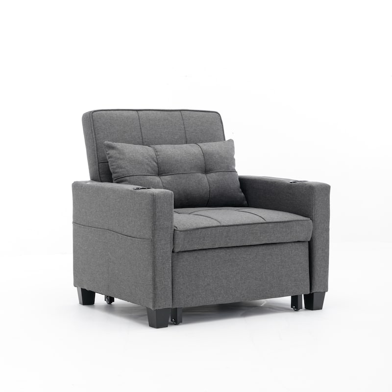 Dark Grey 68.12" Linen 3-in-1 Single Convertible Pull Out Sofa with USB Ports and Wear-resistantfor Living Room