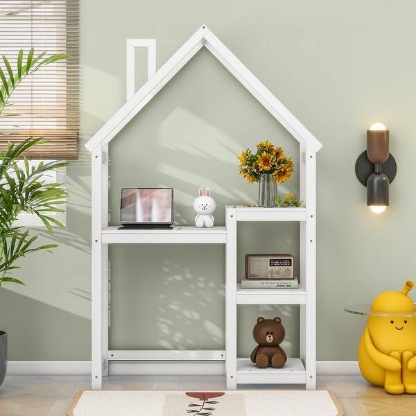 slide 2 of 19, House-Shaped Wooden Writing Desk White