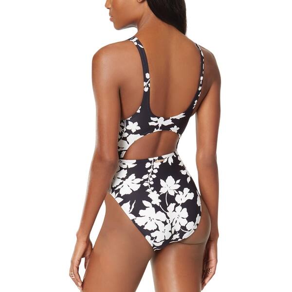 Shop Michael Kors Womens Floral Vine Cutout One Piece High Leg