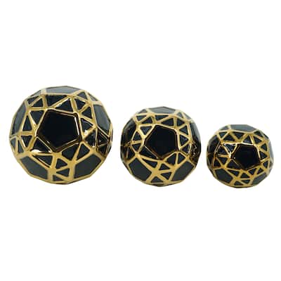 Sagebrook Home Gold Accented Abstract Modern Coastal Decorative Orbs Set of 3