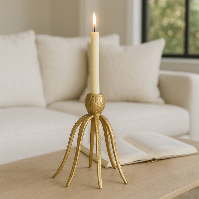 Metal Coastal Octopus Taper Candle Holder - Gold - 10.0"