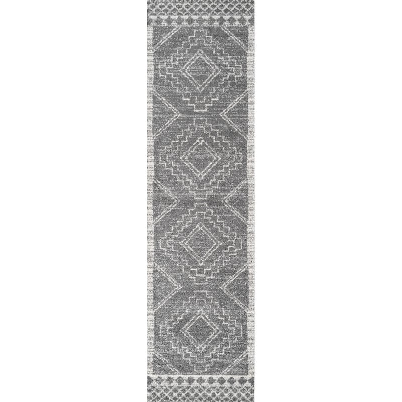 JONATHAN Y Williamsburg Moroccan Beni Souk Area Rug - 2 X 8 - Gray/Cream