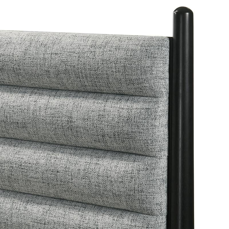 Artemio Black or Walnut Wood King Platform Bedframe with Grey Upholstered Headboard