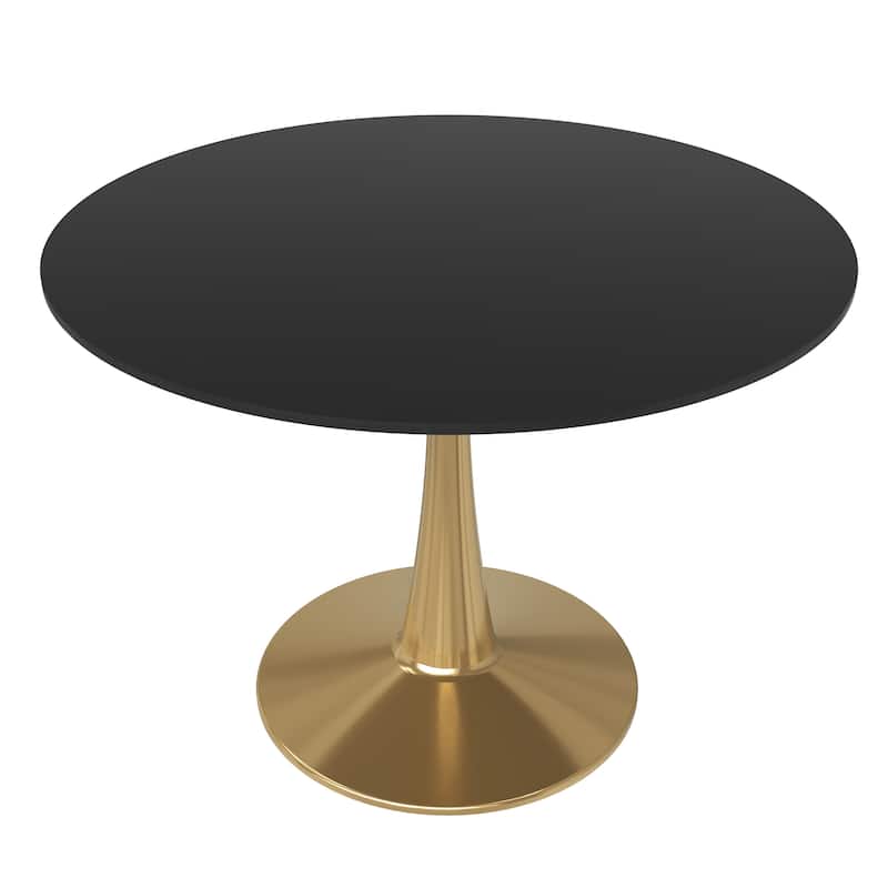 Bristol 40" Modern Round Dining Table with Accent Gold Steel Pedestal Base, Scratch-Resistant and Easy-Care - MDF - Black