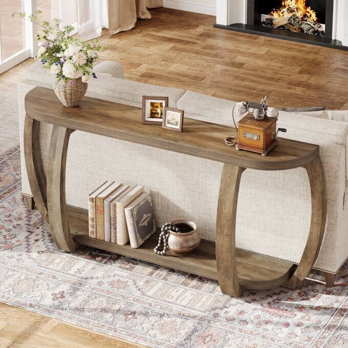 Farmhouse Wooden Console Table, 63-Inch Long Entryway Table