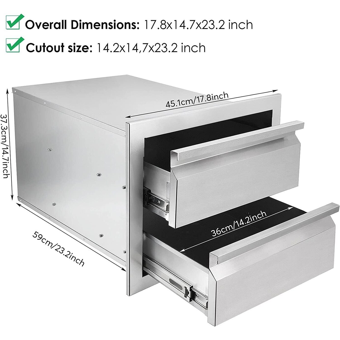 Outdoor Kitchen Drawers Stainless Steel 18 x 15 x 23.2 inch Flush
