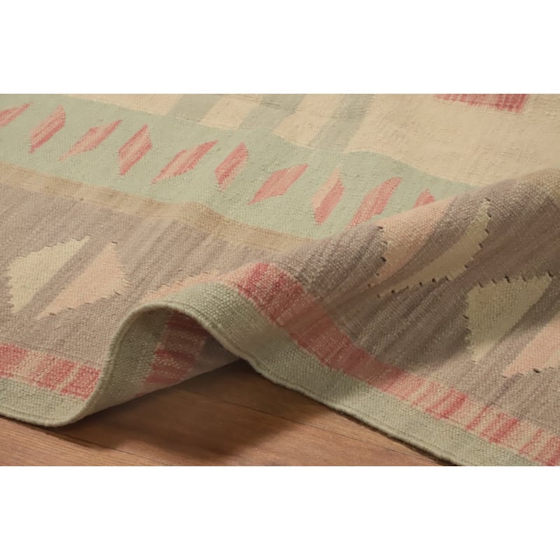 Hand Woven Southwestern Wool Green Geometric Area Rug - 12' 1'' X 9' 2''