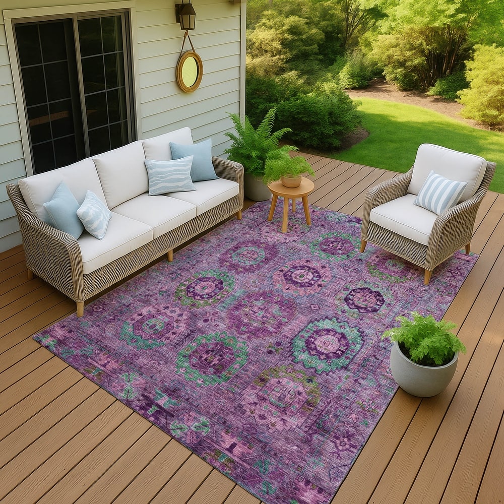 Machine Washable Indoor/ Outdoor Boho Vintage Chantille Rug