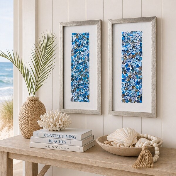 American Art Decor Blue Seashell Mosaic 3D Textured Wall Art, 2