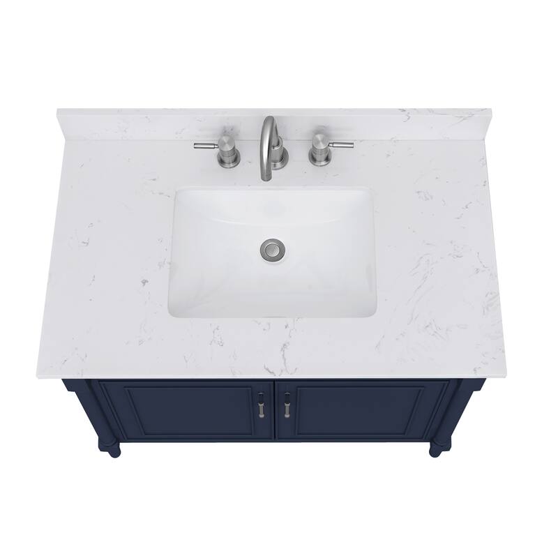 Avanity Bristol 37 in. Bath Vanity in Navy Blue finish and Cala White Engineered Top
