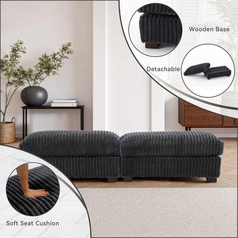 40" Oversized Plush Flannel Upholstered Ottoman Footstool Set of 2