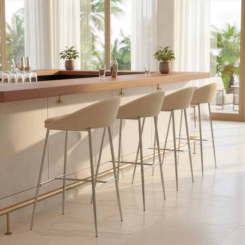 Agatha Modern Cream Fabric and Chrome Bar Stools (Set of 2)