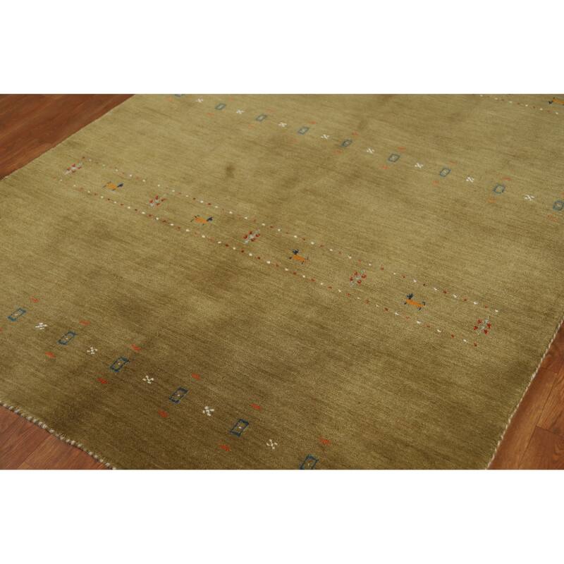 Green Tribal Gabbeh Indian Area Rug Hand-Knotted Oriental Wool Carpet - 5'0" x 7'9"
