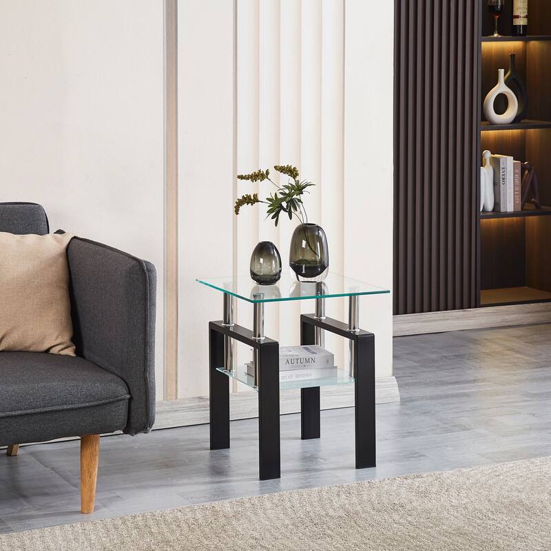 2-Piece Clear Tempered Glass Small Table