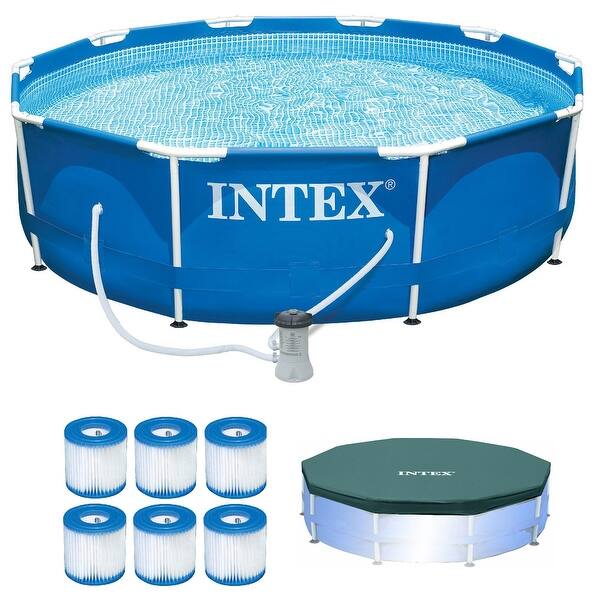 slide 2 of 8, Intex Metal Frame Outdoor Pool Set with Cover & Type H Filter Cartridge (6 pack) - 49