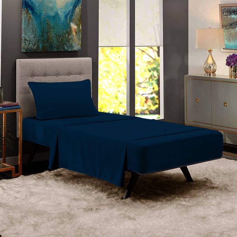 Premium Home Collection Microfiber Soft Cooling Twin Bed Sheet Set - 3 Piece - Navy