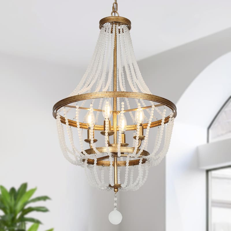 Modern Glam Empire 4-lights Beaded Chandeliers Candle Lantern Ceiling Lights Frosted Crystal Beads Entryway Dining Room - Frosted Crystal Beads