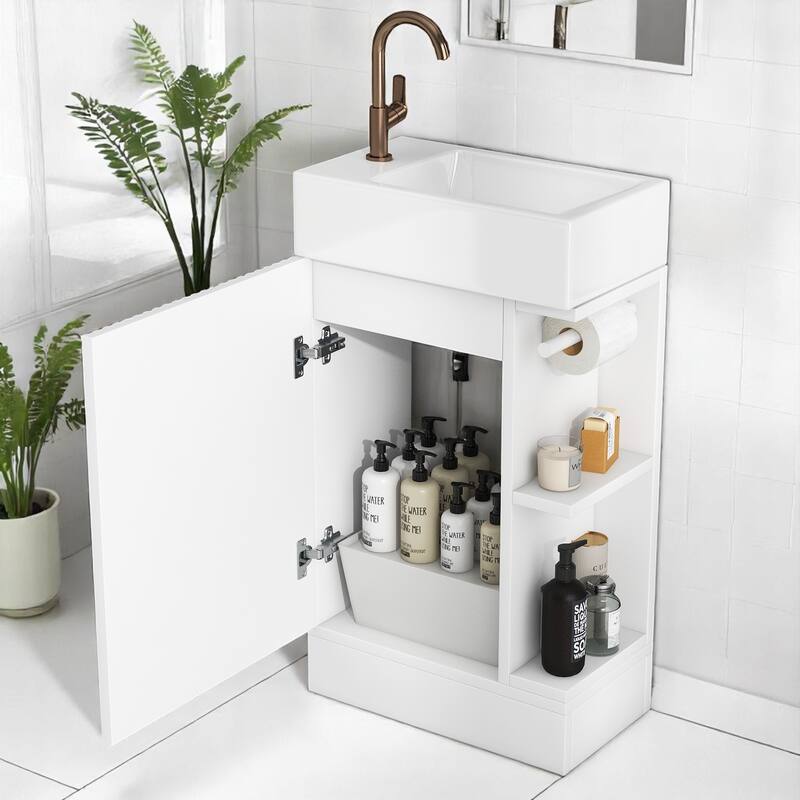 Modern 18.6" Bathroom Vanity with Sink, Two-Tier Shelf, Adjustable Toilet Paper Holder, Freestanding