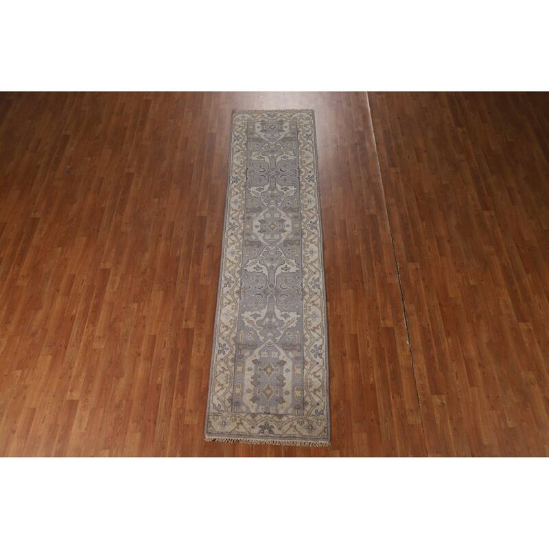 Gray Oushak Oriental Runner Rug Hand-Knotted Wool Carpet - 2'6"x 9'11"