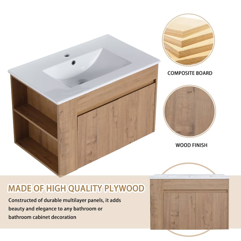 Bathroom Vanity With Sink In 30 Inch, Floating Bathroom Vanity With Soft Close Door and Shelf
