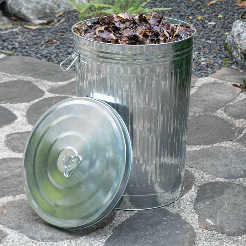 Round Galvanized Steel, Trash Can with Lid - Durable Metal Bucket for Backyard, Lawn, Garden and Yard Use