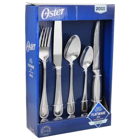 Oster 20 Piece Stainless Steel Flatware and Steak Knife Set - 11.40 x 7.50