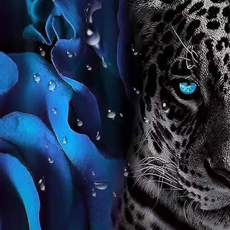 Blue Rose and Leopard Shower Curtain Bathroom Set, 72" x 72"