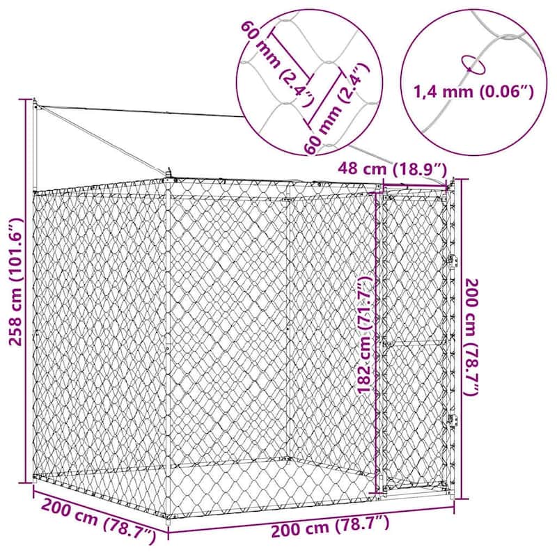 vidaXL Dog Cage 200 x 200 x 258 cm Steel and PE