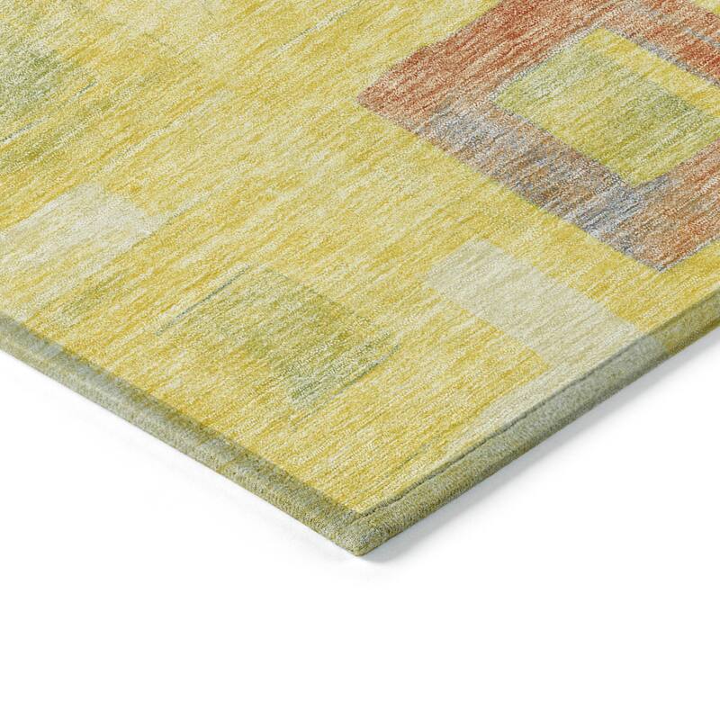 Machine Washable Indoor/ Outdoor Contemporary Blocks Chantille Rug