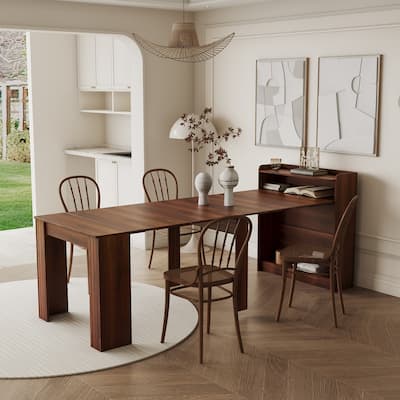 Modern Extendable Wooden Dining Table with Storage