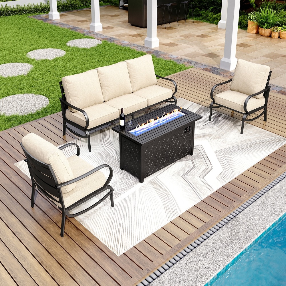 MAISON ARTS Patio Furniture Set 4/6-Piece Outdoor Conversation Set with Gas Fire Pit Table