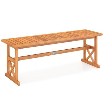 51 Inches Outdoor Acacia Wood Bench with Slatted Seat and 800 lbs Weight Capacity-2 Pieces