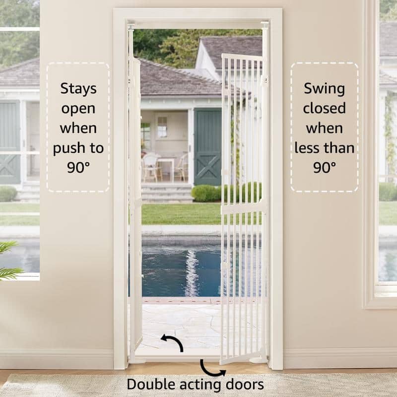 unipaws Extra Tall Cat Pet Gate 74 Inch High with Doors Locks - White