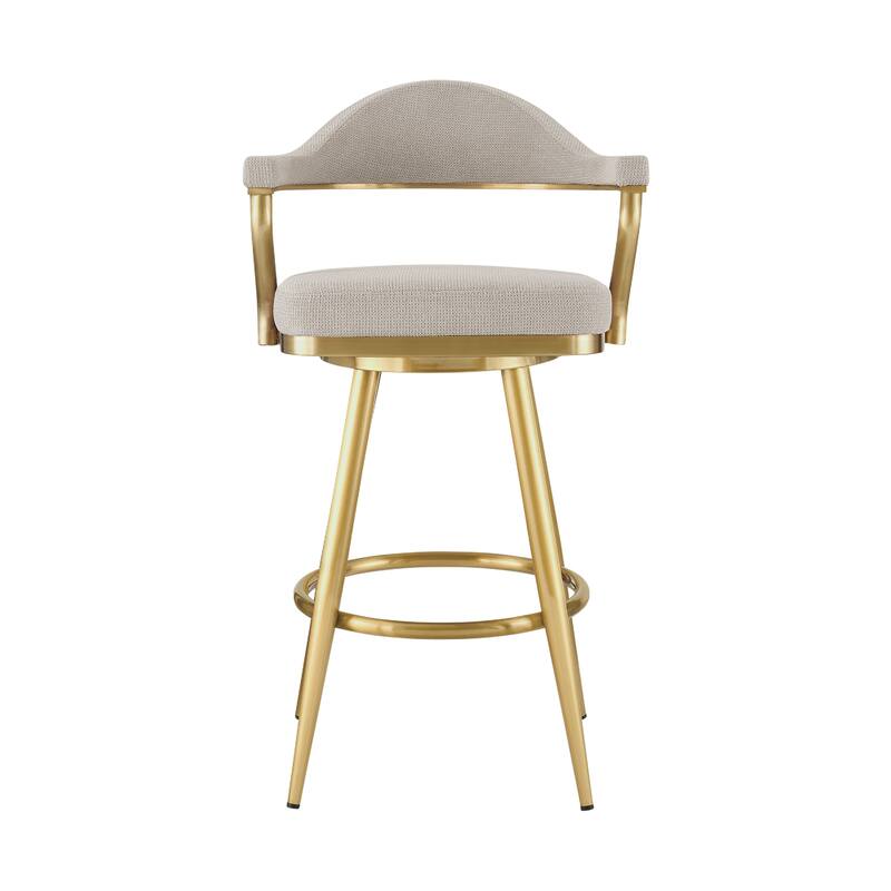 Justy Swivel Counter Stool Chair, Gold Steel Legs, Taupe Polyester