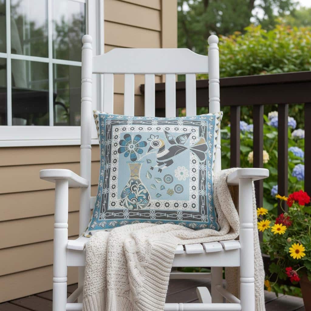 HomeRoots 16" x 16" Blue and White Peacock Blown Seam Floral Indoor Outdoor Throw Pillow - 16.00' X '5.00' X '16.00