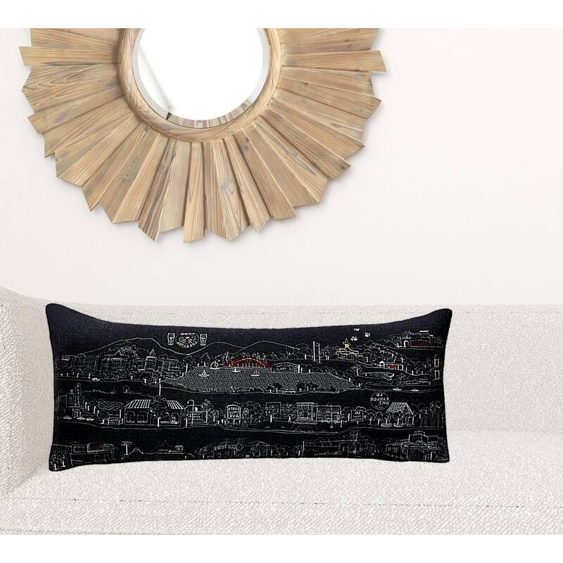 35" Black Los Gatos Nighttime Skyline Lumbar Decorative Pillow