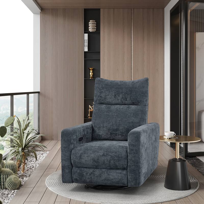 Olmas 33.5"W Power Swivel Glider Recliner with USB Charger - Dark Grey