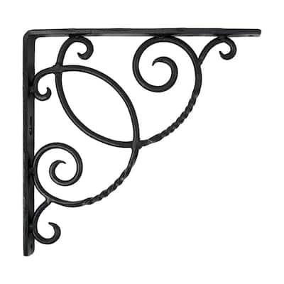 Achla Designs Scroll Shelf Bracket, 10 Inch Long, Set of 2, Black Powder Coat Finish