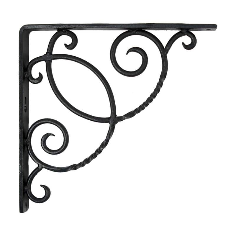 Achla Designs Scroll Shelf Bracket, 10 Inch Long, Set of 2, Black Powder Coat Finish