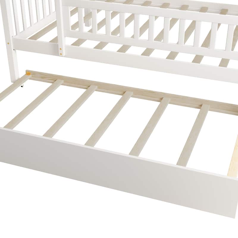 Wood Daybed with Trundle and Fence Guardrails