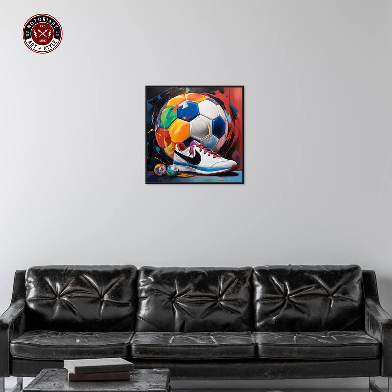 Notoriart Colorful Soccer Sneaker Splash Ii Framed Soccer 1 Piece Canvas Wall Art
