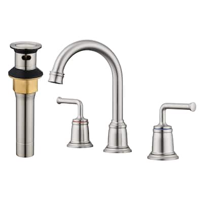 8 in. Widespread Double Handle Bathroom Faucet with Drain Kit Included