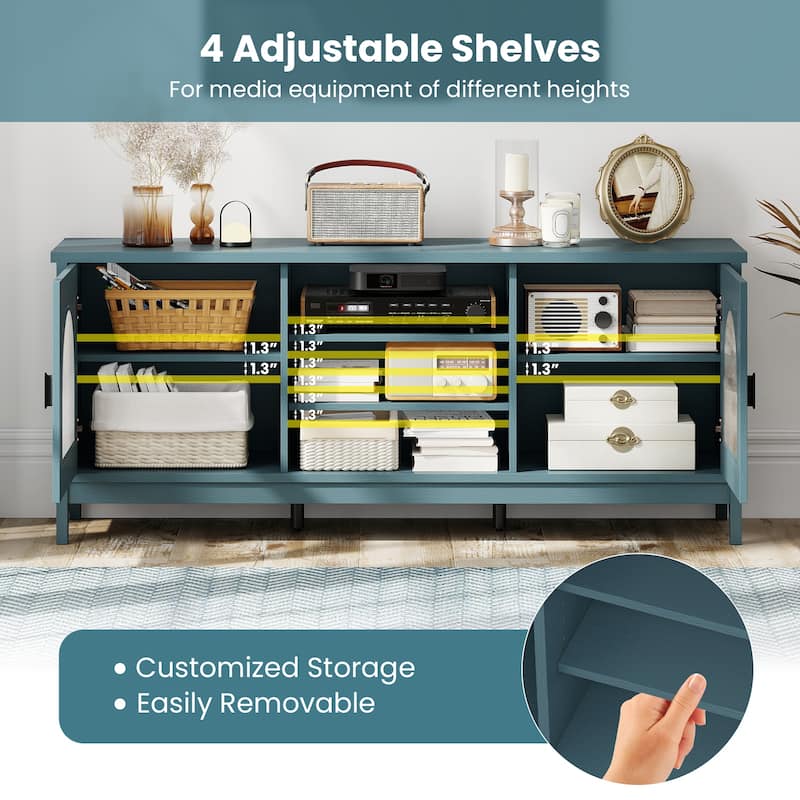 Modern Vintage TV Stand for TVs up to 65 Inches Entertainment Center with Adjustable Shelves and Cabinets - 59" x 15.5" x 25"