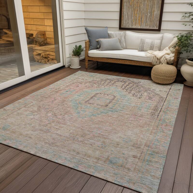 Machine Washable Indoor/ Outdoor Boho Vintage Chantille Rug