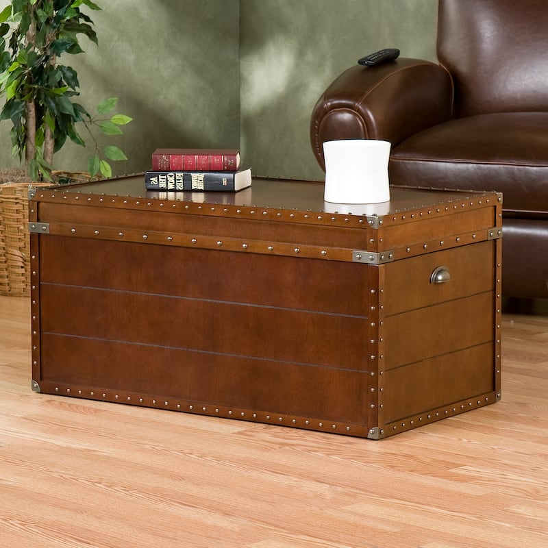 SEI Furniture Steamer Walnut Finish Trunk Coffee Table