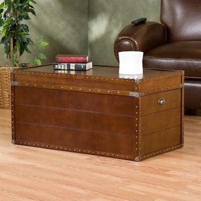 SEI Furniture Steamer Walnut Finish Trunk Coffee Table