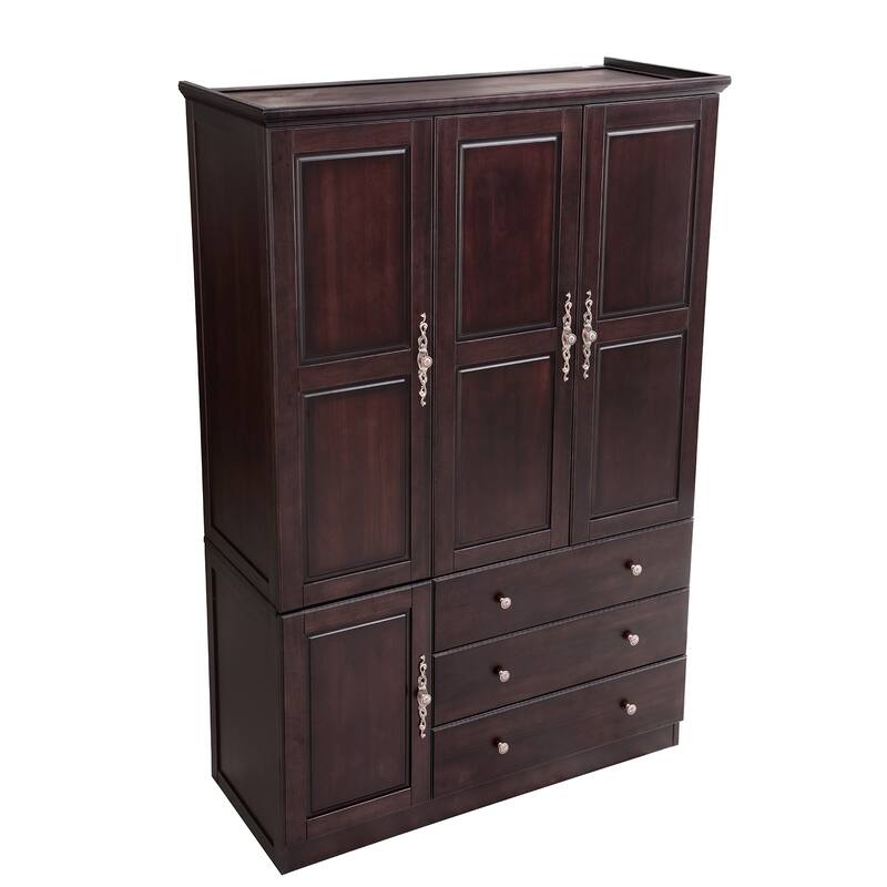 100% Solid Wood Black Walnut Armoire Wardrobe Closet with Drawer and Hanging Rod, Farmhouse Style Wardrobe Closet with 3 Door