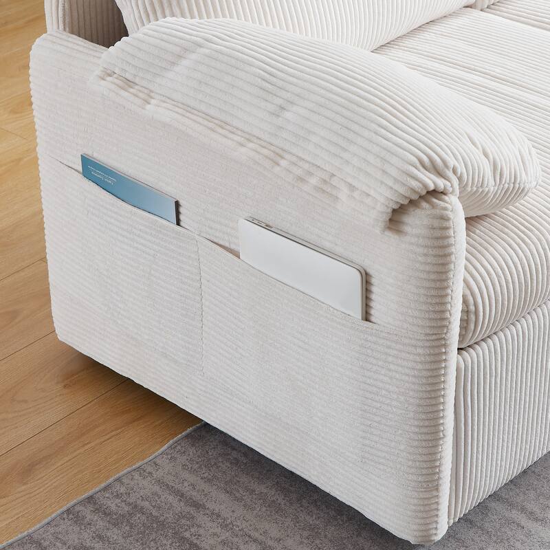 65" Corduroy 2-Seater Sleeper Sofa, 3-in-1 with Storage and Side Pocket