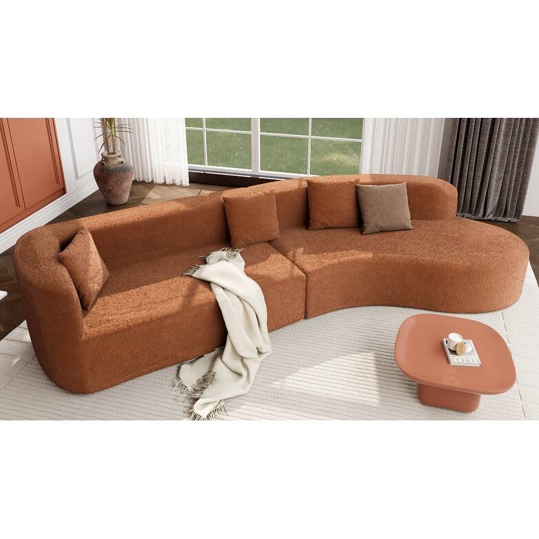 Curved Sectional Sofa, 2 Piece Chenille Modular Couch with 4 Pillows